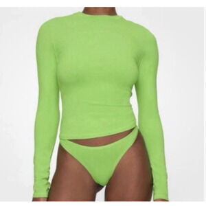Skims Womens Size Large L Bright Green Long-Sleeve Crewneck Top